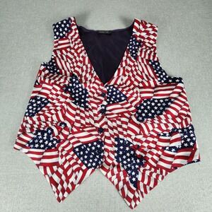 Robyn-Lyn Vintage American Flag Vest Mens L XL Patriotic USA Made Cinch Back